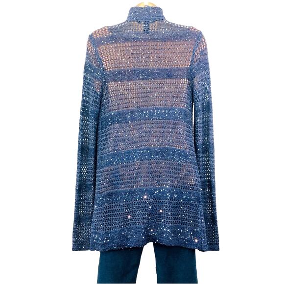 INC International Concepts Denim Blue Sparkle Sweater Waterfall Open Front - Picture 2 of 16